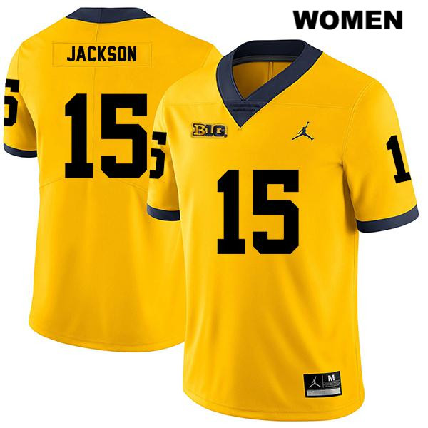 Women's NCAA Michigan Wolverines Giles Jackson #15 Yellow Jordan Brand Authentic Stitched Legend Football College Jersey UD25C84QF